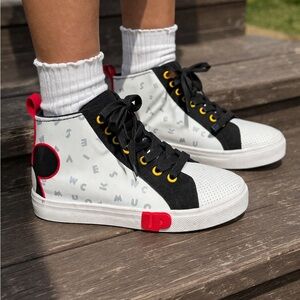 Disney Kids High-Top Sneakers in White, Black & Red